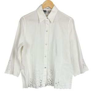 Edward Woman 100% Irish Linen Ivory Eyelet Top Size Medium